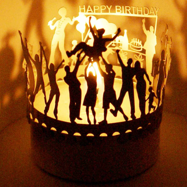Windlicht Schattenspiel Geburtstag T-Light "Happy birthday"