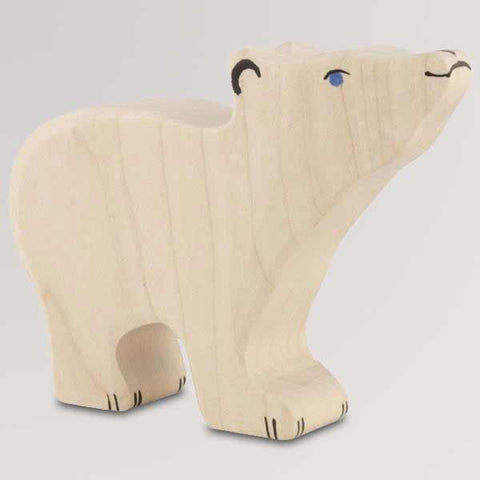 Holzfigur Eisbär, klein, Kopf hoch von Holztiger