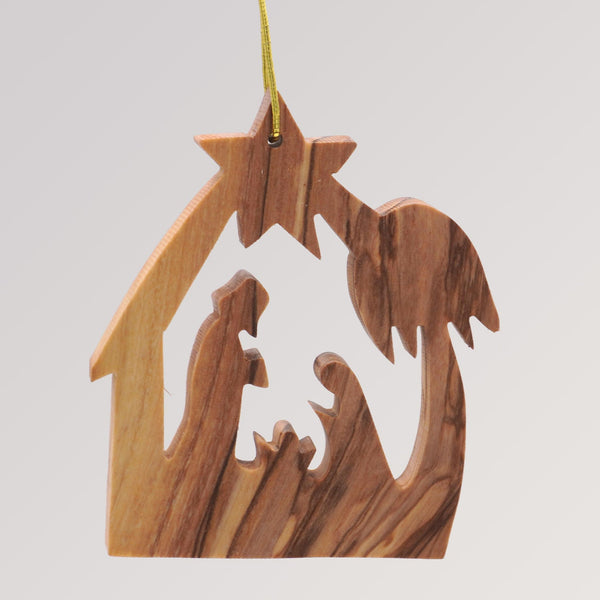 Anhänger Heilige Familie - Ornament aus Olivenholz von Weihnachtsdeko aus Betlehem