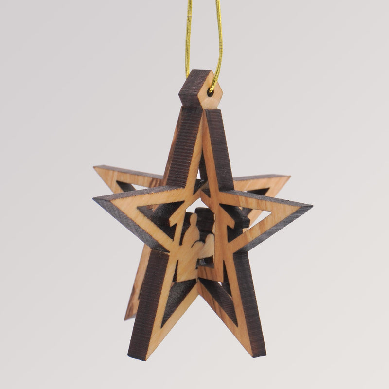Weihnachtsstern 3D Baumanhänger - Ornament Olivenholz von Weihnachtsdeko aus Betlehem