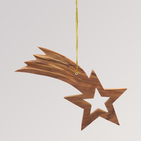 Baumanhänger Stern mit Schweif - Ornament Olivenholz von Weihnachtsdeko aus Betlehem