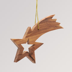 Baumanhänger Stern mit Schweif - Ornament Olivenholz von Weihnachtsdeko aus Betlehem