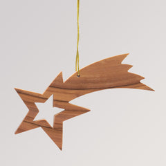 Baumanhänger Stern mit Schweif - Ornament Olivenholz von Weihnachtsdeko aus Betlehem