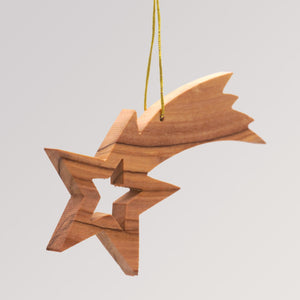 Baumanhänger Stern mit Schweif - Ornament Olivenholz von Weihnachtsdeko aus Betlehem