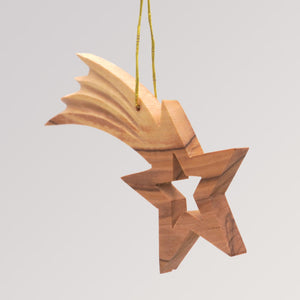 Baumanhänger Stern mit Schweif - Ornament Olivenholz von Weihnachtsdeko aus Betlehem