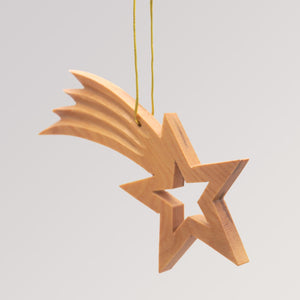 Baumanhänger Stern mit Schweif - Ornament Olivenholz von Weihnachtsdeko aus Betlehem