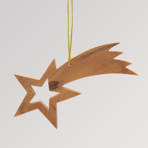 Baumanhänger Stern mit Schweif - Ornament Olivenholz von Weihnachtsdeko aus Betlehem