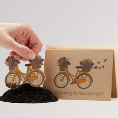 Klappkarte mit Blumensamen - Mit viel Schwung ins neue Lebensjahr von Die Stadtgärtner