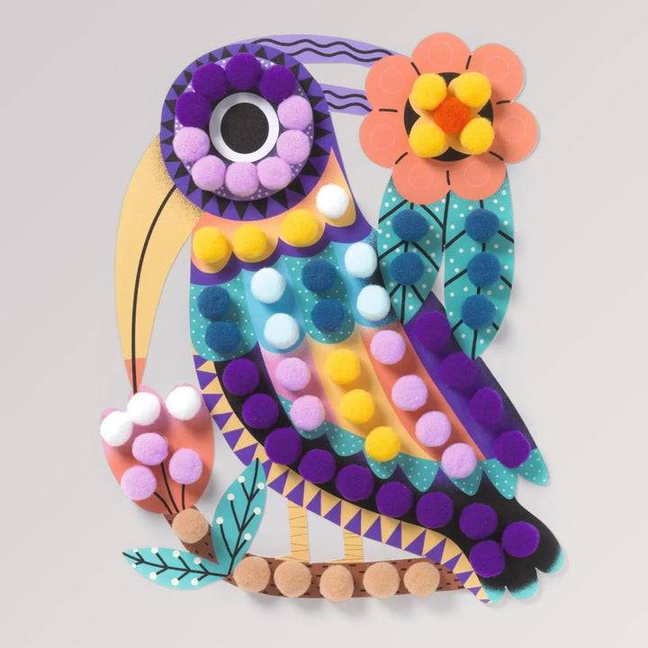 Bastelpackung Vögel von Djeco, bunte Vögel bekleben von 3-6 Jahren