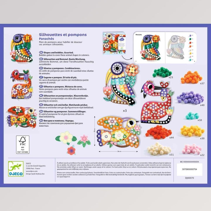 Bastelpackung Vögel von Djeco, bunte Vögel bekleben von 3-6 Jahren