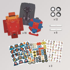 DIY: Rennautos Grand Prix von Djeco - Inhalt mit Pappebögen und Sticker