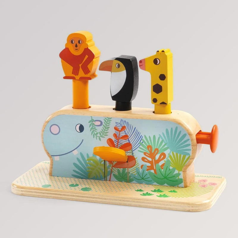 Erstes Lernen: Multi Pop von Djeco - buntes Lernspiel zum Tiere Affe, Pinguin und Giraffe über Motorik springen lassen