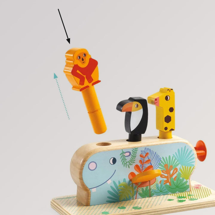 Erstes Lernen: Multi Pop von Djeco - buntes Lernspiel zum Tiere Affe, Pinguin und Giraffe über Motorik springen lassen