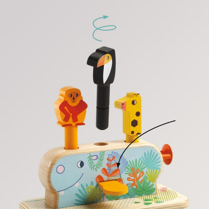 Erstes Lernen: Multi Pop von Djeco - buntes Lernspiel zum Tiere Affe, Pinguin und Giraffe über Motorik springen lassen
