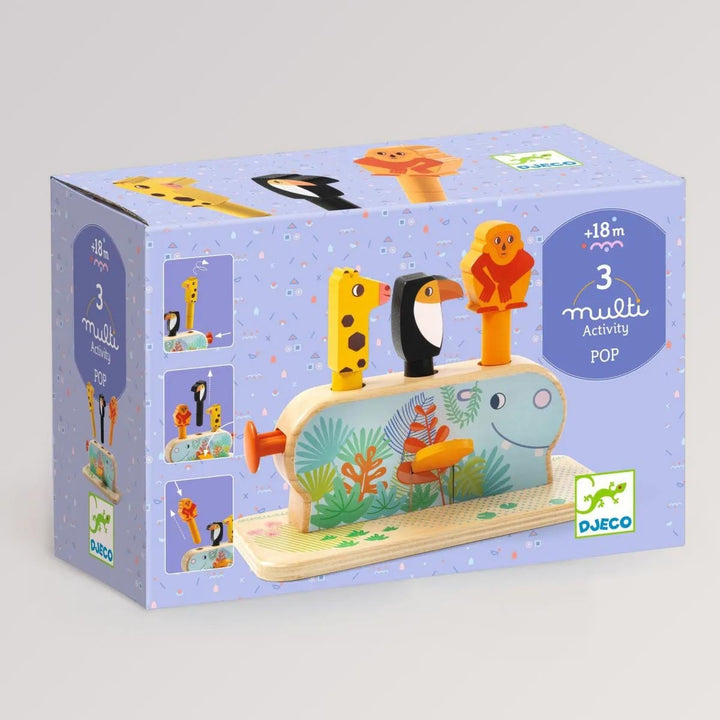 Erstes Lernen: Multi Pop von Djeco - buntes Lernspiel zum Tiere Affe, Pinguin und Giraffe über Motorik springen lassen