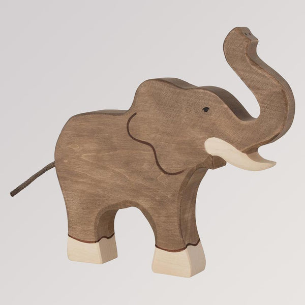 Holztiger Holzfigur Elefant groß Rüssel oben