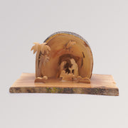 Krippe aus Olivenholz Heilige Familie - Rund mit Rinde von Weihnachtsdeko aus Betlehem
