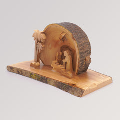 Krippe aus Olivenholz Heilige Familie - Rund mit Rinde von Weihnachtsdeko aus Betlehem