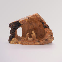 Weihnachtskrippe handgeschnitzt in Baumwurzel - Olivenholz von Weihnachtsdeko aus Betlehem