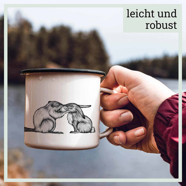 Emailletasse - Kaninchen & Biber - 300 ml von Ligarti