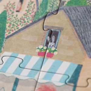 Puzzle "Once upon a time" von Lonji - 100 Teile. Szene Häschen am Fenster