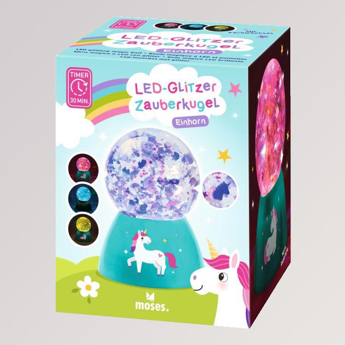 LED-Glitzer-Zauberkugel Einhorn