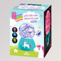 LED-Glitzer-Zauberkugel Einhorn
