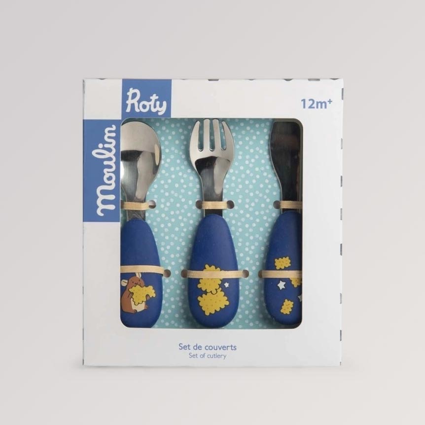 Kinderbesteck Puce&Pilou in blau, für Kinder ab 0 Jahren