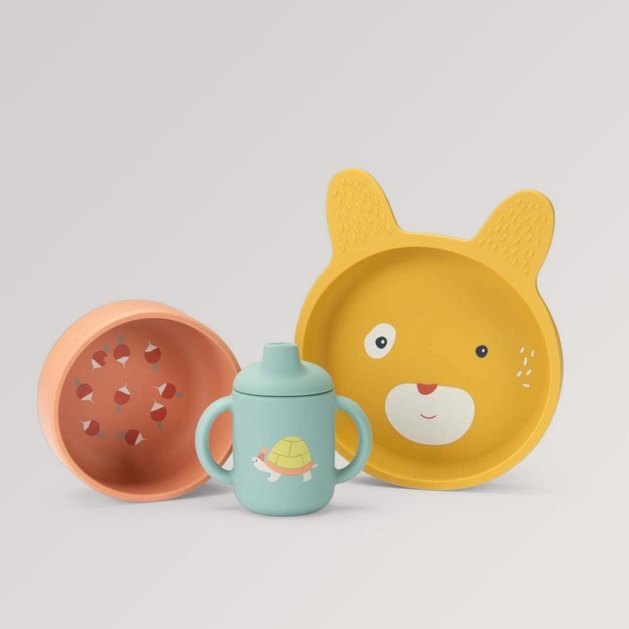 Kindergeschirrset aus Silikon "Trois Lapins" von Moulin Roty - ab 0 Jahren