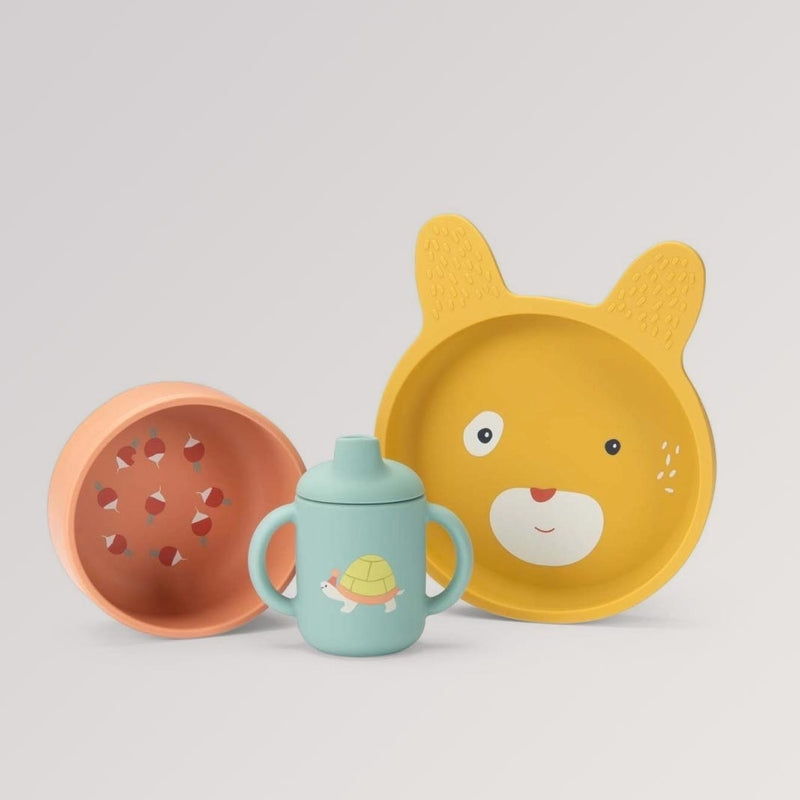 Kindergeschirrset aus Silikon "Trois Lapins" von Moulin Roty - ab 0 Jahren