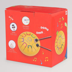 Verpackung Rückseite der kleinen Zungentrommel für Kinder in gelb - Popipop von Moulin Roty