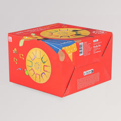 Verpackung unten der kleinen Zungentrommel für Kinder in gelb - Popipop von Moulin Roty