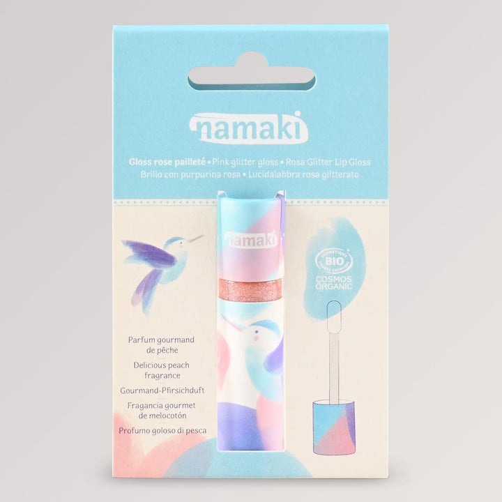 Bio-Lipgloss Glitzer Rosa mit Pfirsichduft von namaki