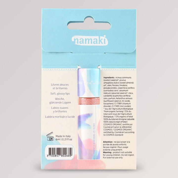 Bio-Lipgloss Glitzer Rosa mit Pfirsichduft von namaki