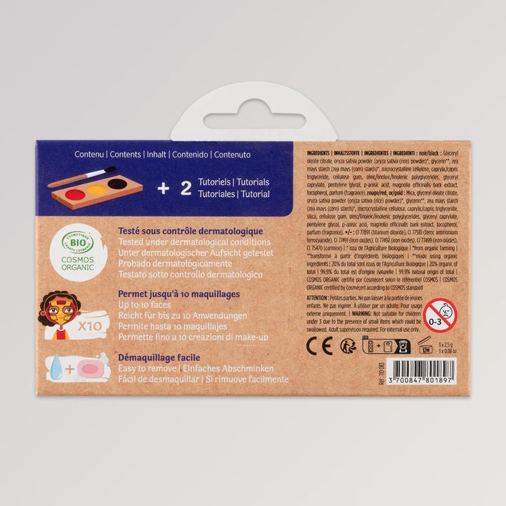 Kinderschminke-Set Ninja & Superheld mit 3 Farben - Rückseite