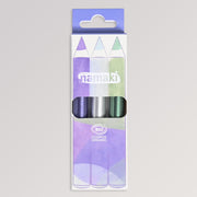 Bio-Glitzer-Schminkstifte Moonlight von namaki in den Farebn Grün, Violett, Silber