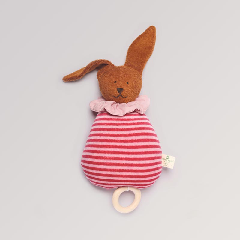 Märchenspieluhr "Hase im Glück", rot-weiß-gestreift mit Melodie Schuberts Wiegenlied