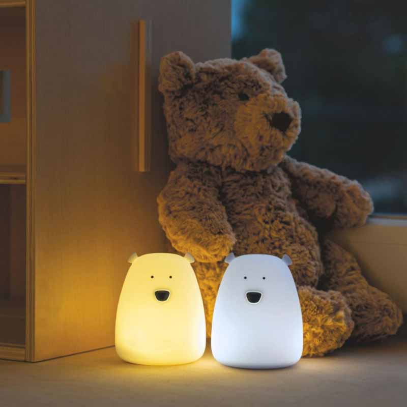 Nachtlichter-Set Bären aus Silikon in weiß und blau