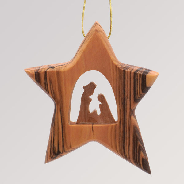 Stern Heilige Familie groß - Ornament Olivenholz Weihnachtsbaumschmuck von Weihnachtsdeko aus Betlehem