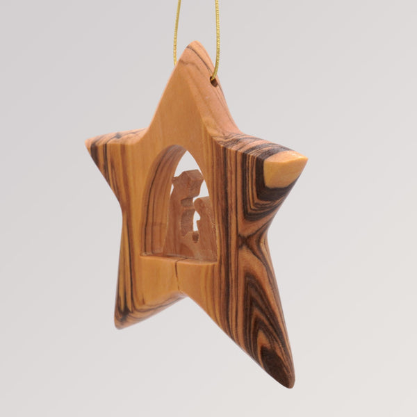 Stern Heilige Familie groß - Ornament Olivenholz Weihnachtsbaumschmuck von Weihnachtsdeko aus Betlehem