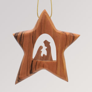 Stern Heilige Familie groß - Ornament Olivenholz Weihnachtsbaumschmuck von Weihnachtsdeko aus Betlehem