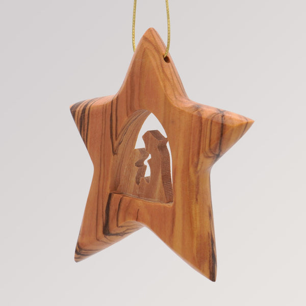 Stern Heilige Familie groß - Ornament Olivenholz Weihnachtsbaumschmuck von Weihnachtsdeko aus Betlehem