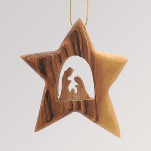 Stern Heilige Familie groß - Ornament Olivenholz Weihnachtsbaumschmuck von Weihnachtsdeko aus Betlehem