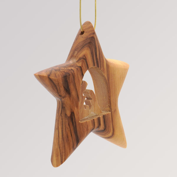 Stern Heilige Familie groß - Ornament Olivenholz Weihnachtsbaumschmuck von Weihnachtsdeko aus Betlehem