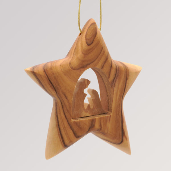 Stern Heilige Familie groß - Ornament Olivenholz Weihnachtsbaumschmuck von Weihnachtsdeko aus Betlehem