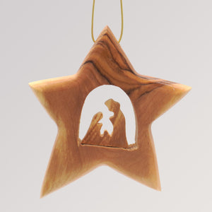 Stern Heilige Familie groß - Ornament Olivenholz Weihnachtsbaumschmuck von Weihnachtsdeko aus Betlehem