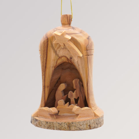 Krippe Weihnachtsglocke - Olivenholz Baumschmuck Anhänger von Weihnachtsdeko aus Betlehem