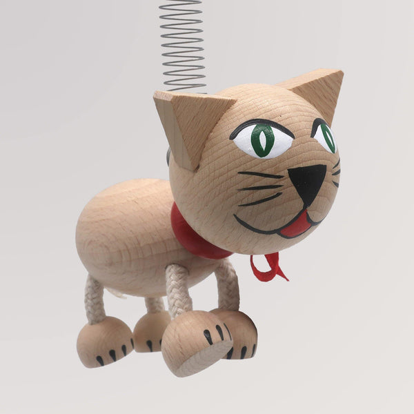 Schwingfigur Katze aus Holz mit Spiralfeder von Abafactory