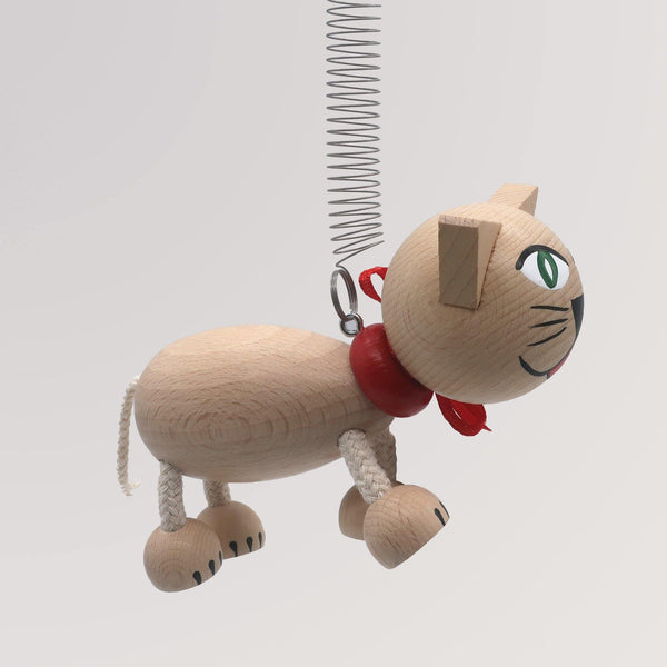 Schwingfigur Katze aus Holz mit Spiralfeder von Abafactory