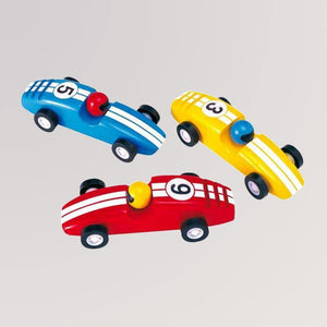 Aurich Racer Spielzeugauto für Kinder mit Rückzugmotor in blau, gelb und rot